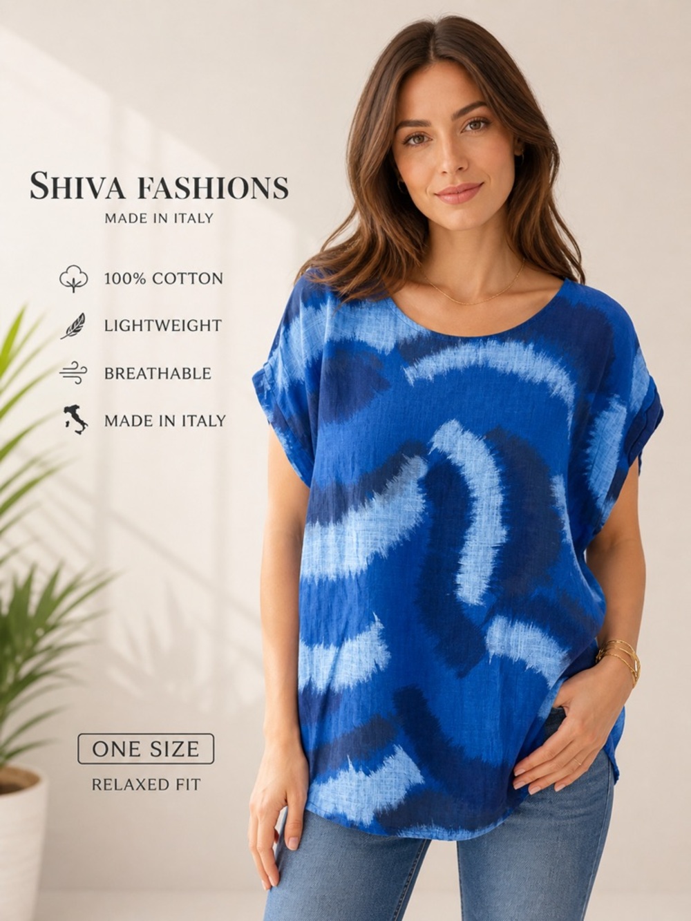 Shiva Fashions Blue Tie-Dye Cotton Top